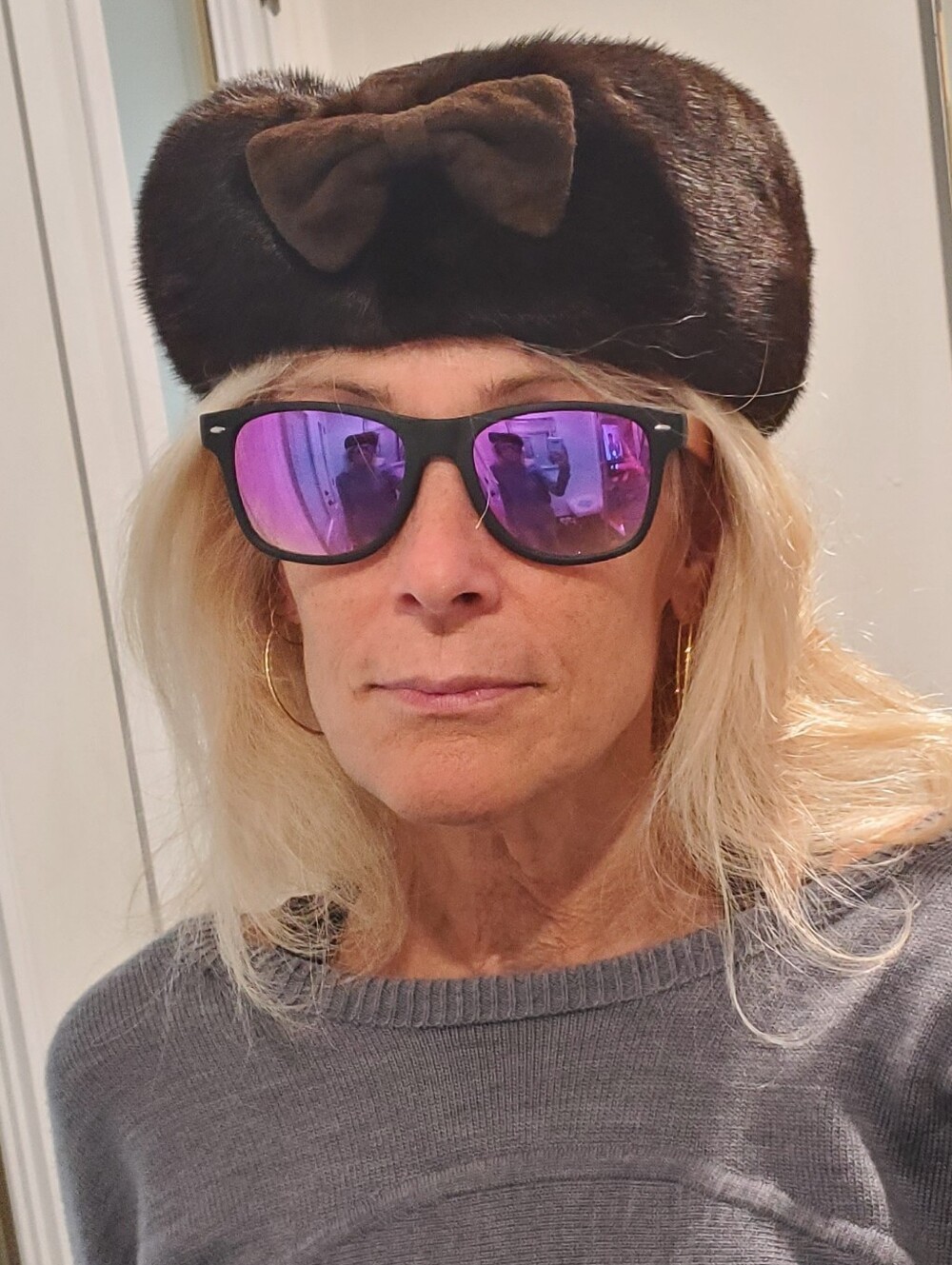 Vintage Real Mink Fur & Suede Hat With Cute Bow